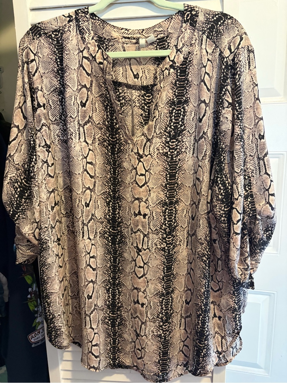 Cato Snake-Print V-Neck Blouse - Beige & Black